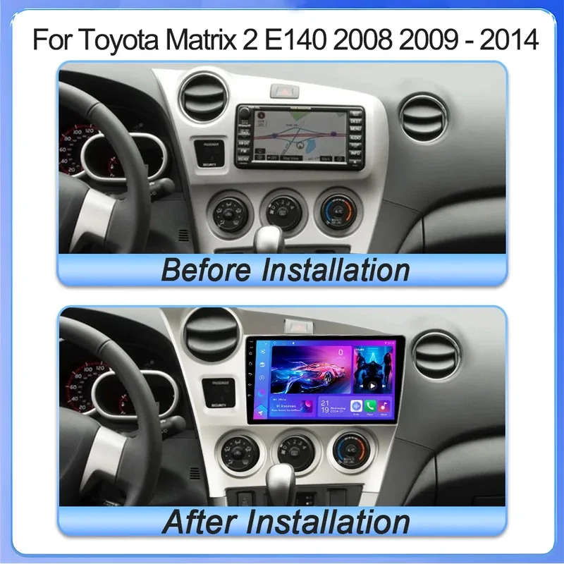 Car Radio Android 15 Carplay Auto For Toyota Matrix 2 E140 2008 2009 2010 2011 2012 2013 2014 Multimedia Player Navigation GPS
