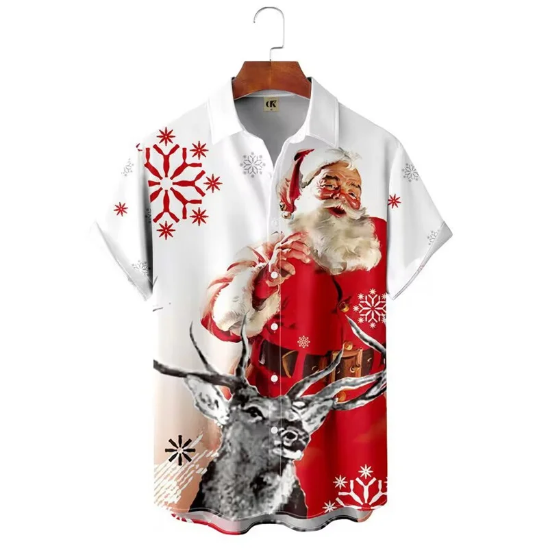 Camisa de natal para homem 3d papai noel impresso camisas de manga curta moda havaiana solta oversize roupas masculinas x'mas confortável topo