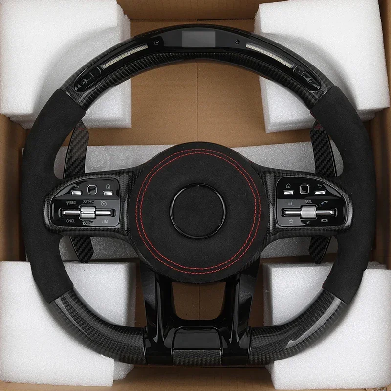 With Piano Black Trim Half Alcantara Carbon LED Steering Wheel for  W204 W205 W213 W211 W221 X166 GLC X253 G63 AMG