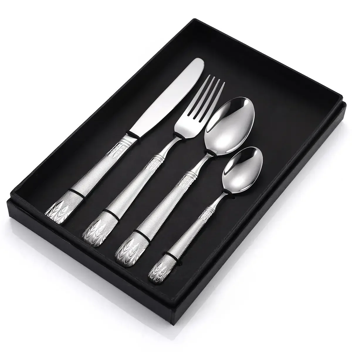 304 Stainless Steel Knife and Fork Spoon Set 4 Piece Sets Gold Sliver Embossed Retro Tableware Set Steak Home YSH-4PS-1B