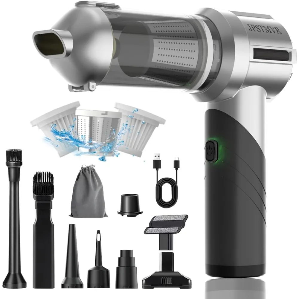 Car Vacuum Cleaner, 18000PA Vacuum Portable Cordless, 4 in 1 Air Duster with LED Light and Multi-Nozzles, 120W High Power Rechar