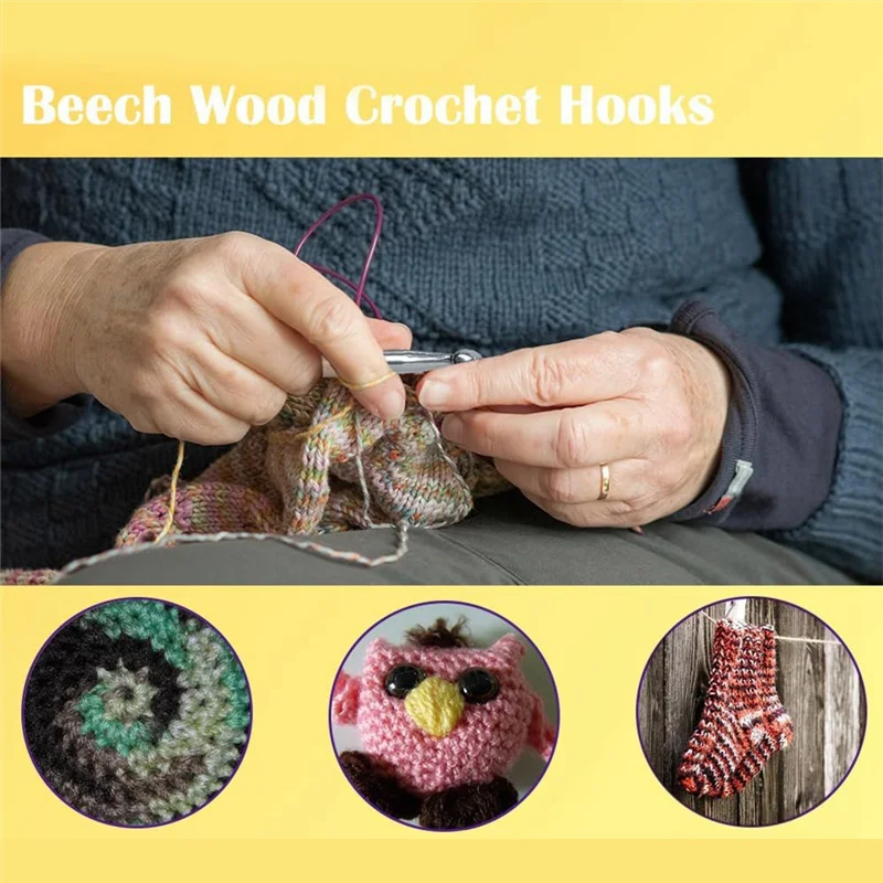 8 pezzi di uncinetti in legno 3.0mm-6.5mm, Set di uncinetti con manico ergonomico