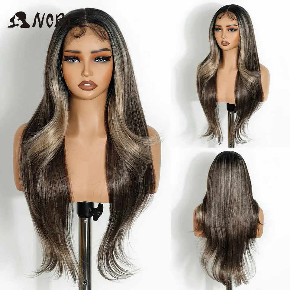 Noble HD Transparent 13X4 Lace Straight Wigs Synthetic Lace Wig 28 Inch Baby Hair Lace Frontal Wig Wave Lace Wig For Women Wig