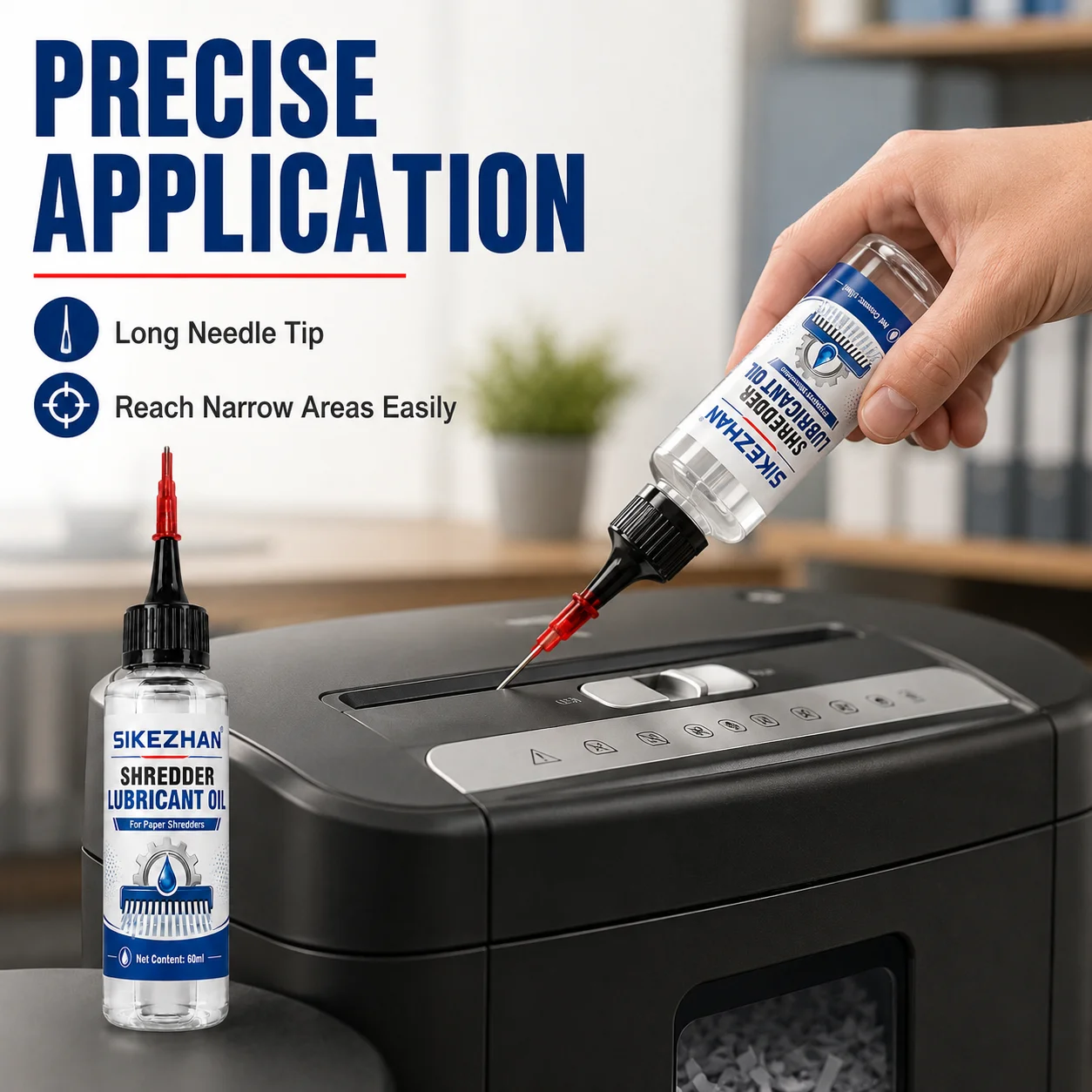 SIKEZHAN 60ml Paper Shredder Lubricant Oil with Precision Needle Tip, Shredder Blade Maintenance Fluid for Smooth Operation