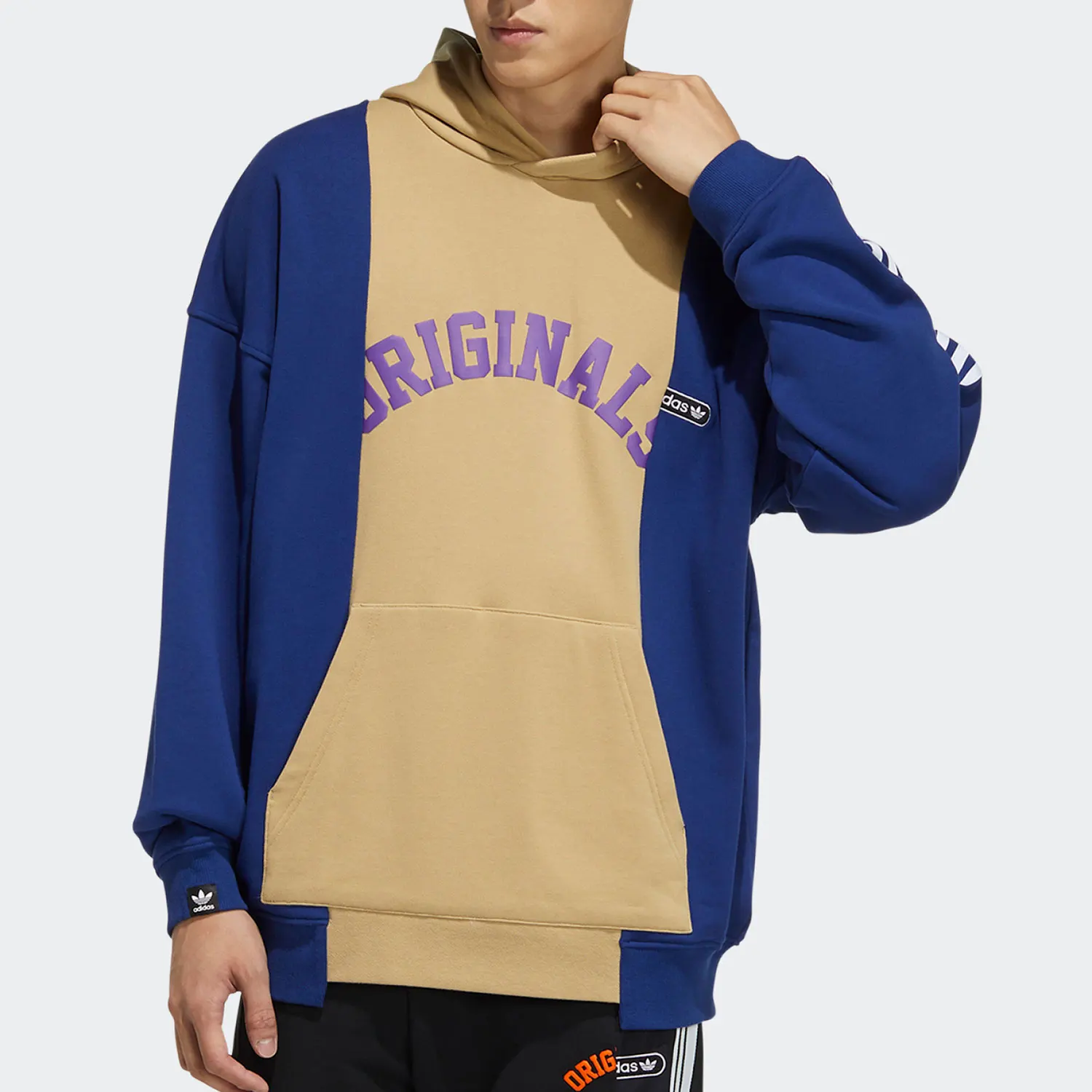 Adidas Originals Three Leaves Mens Letter Print Color Block Hooded Sweatshirt HC0376
