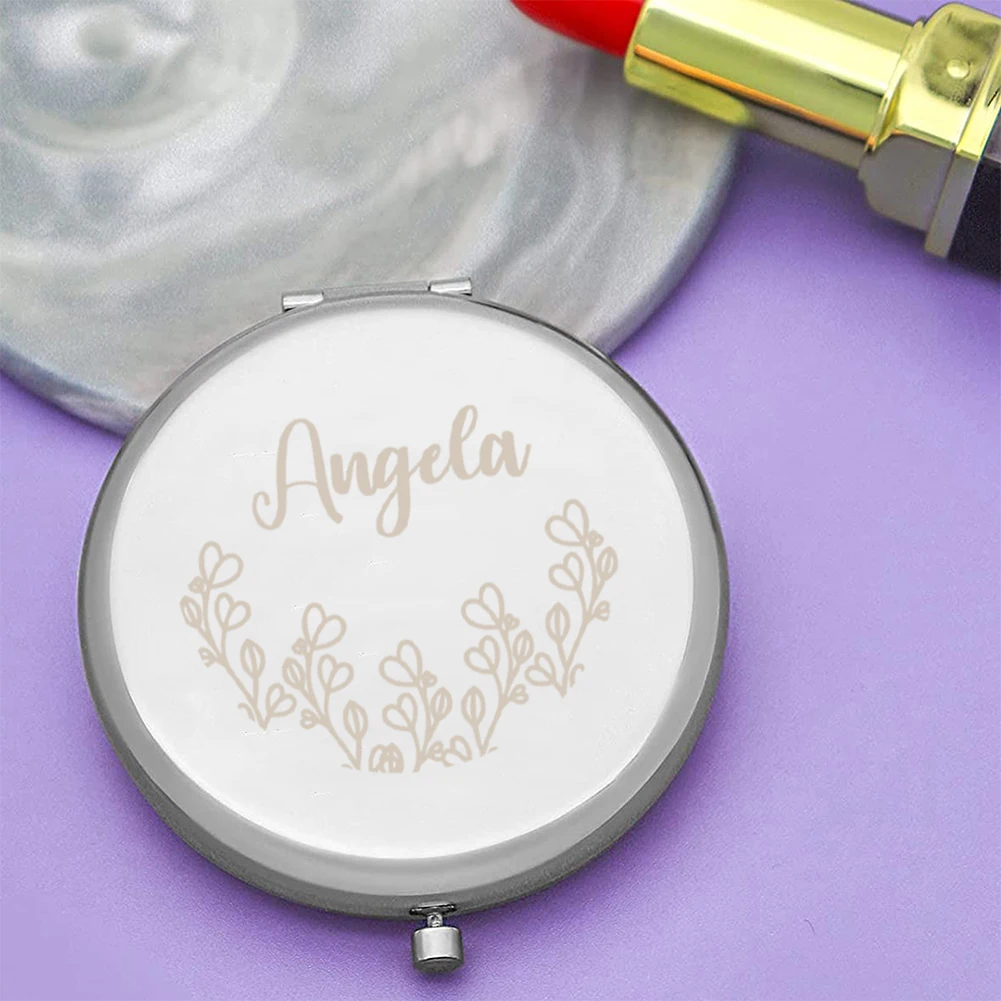 1pc pretty flower Customized Name Round Circle Mirror Folding Mirror Makeup Mirror Pocket Mirror Wedding Party Gifts