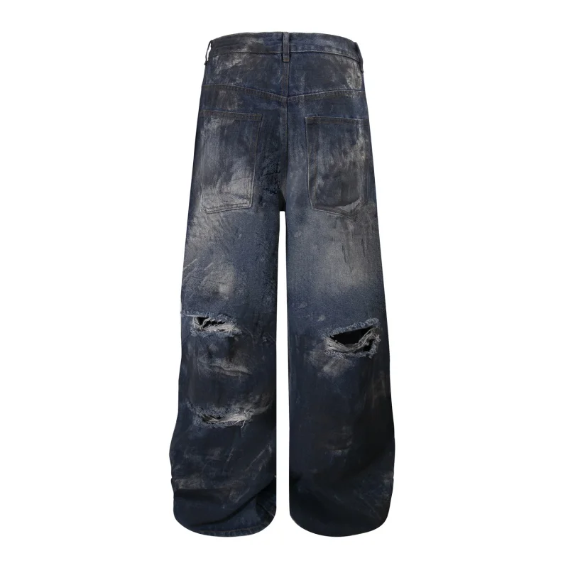 

91005, свободные широкие джинсы с рваными дырками, грязная индивидуальность, американская уличная тенденция, мужские джинсы