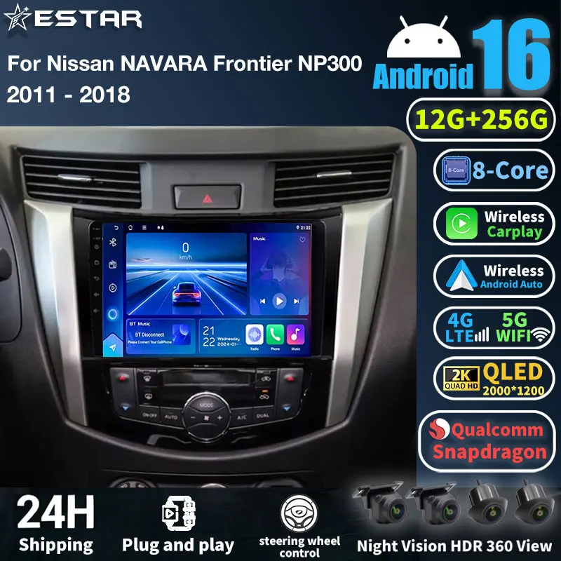 Android 16 Carplay Auto Cámara 360 para Nissan NAVARA Frontier NP300 2011 - 2018 Reproductor Multimedia de Video GPS Radio para Auto DSP Estéreo