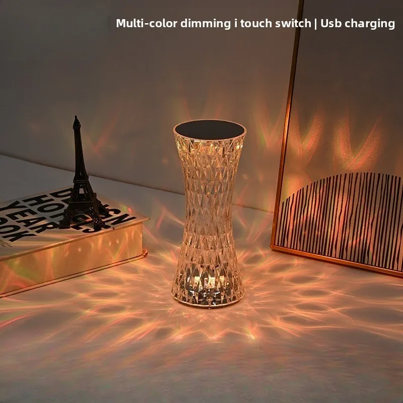 

Креативная прикроватная лампа с изогнутым основанием и кристаллами, романтический ночник с сенсорным управлением, атмосферный декор, подарочная лампа для спальни