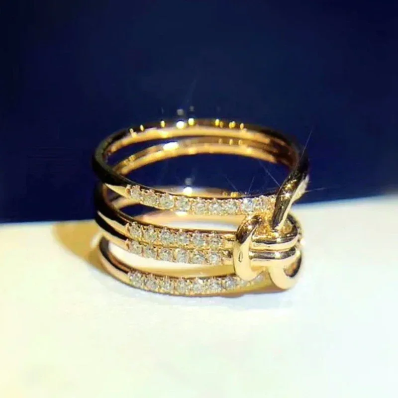 2026 New Cross Design Gold Color Rings for Women Luxury Paved Sparking Cubic Zirconia Wedding Bands Party Statement Jewelry