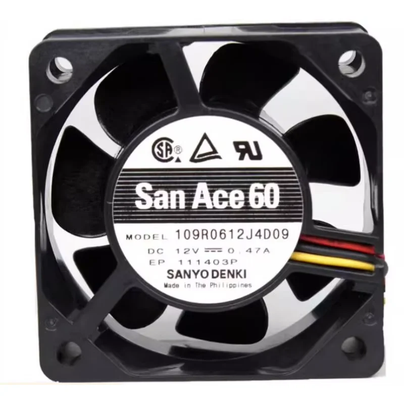 

SANYO DENKI 109R0612J4D09 DC 12 В 0,47 А 60x60x25 мм 3-проводной охлаждающий вентилятор для сервера