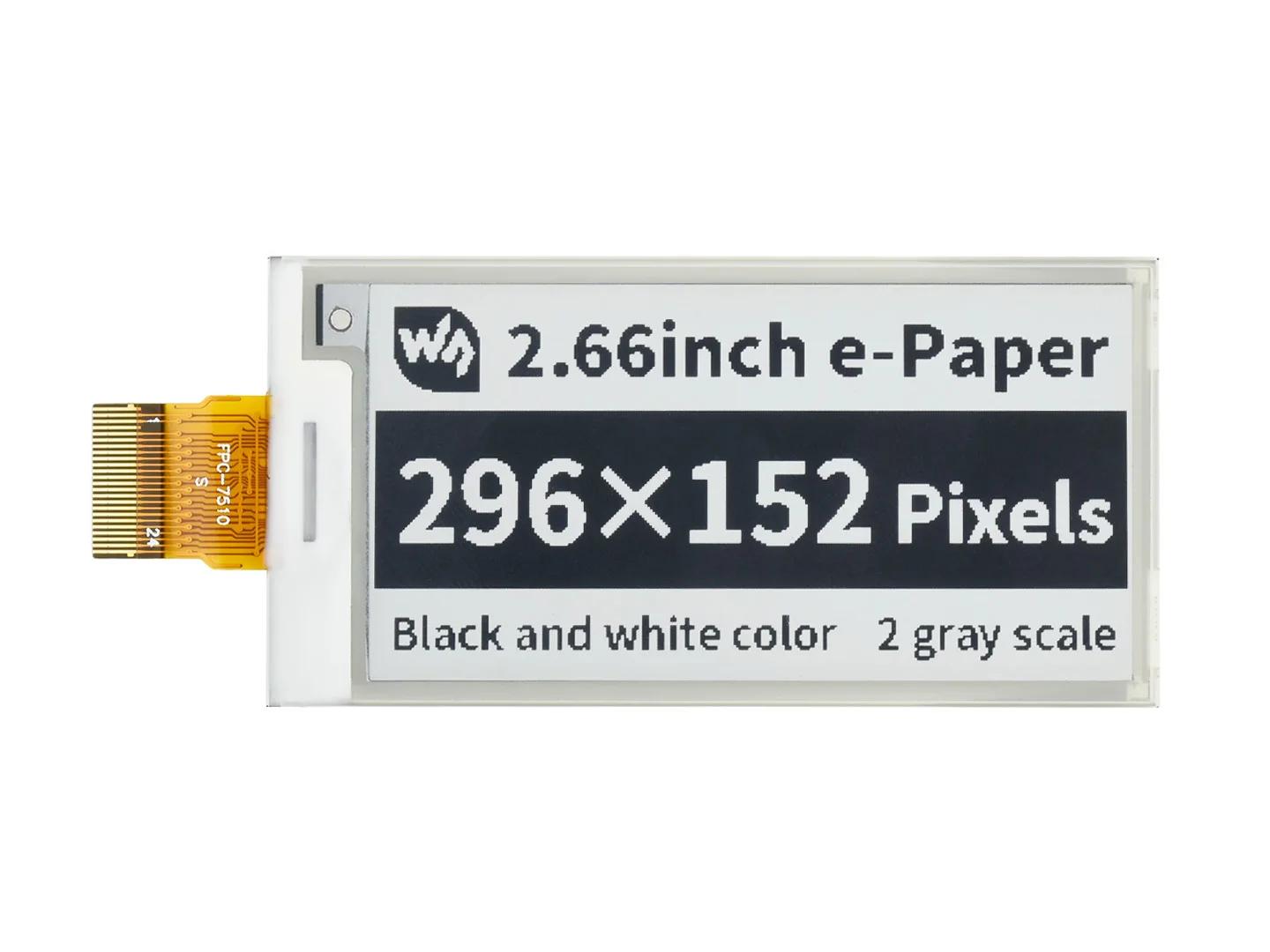 2.66inch E-Paper E-Ink Raw Display, 296×152 Pixels, Black / White Dual-Color, SPI Interface, Without PCB