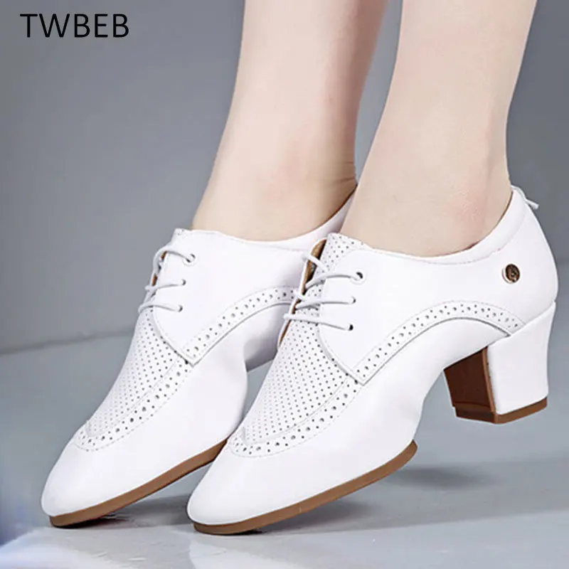 

Women Mid Heel Latin Dance Shoes Ballroom Ladies Girls Modern Jazz Dance Shoes White Black Salsa Dancing Shoes Teacher Shoe