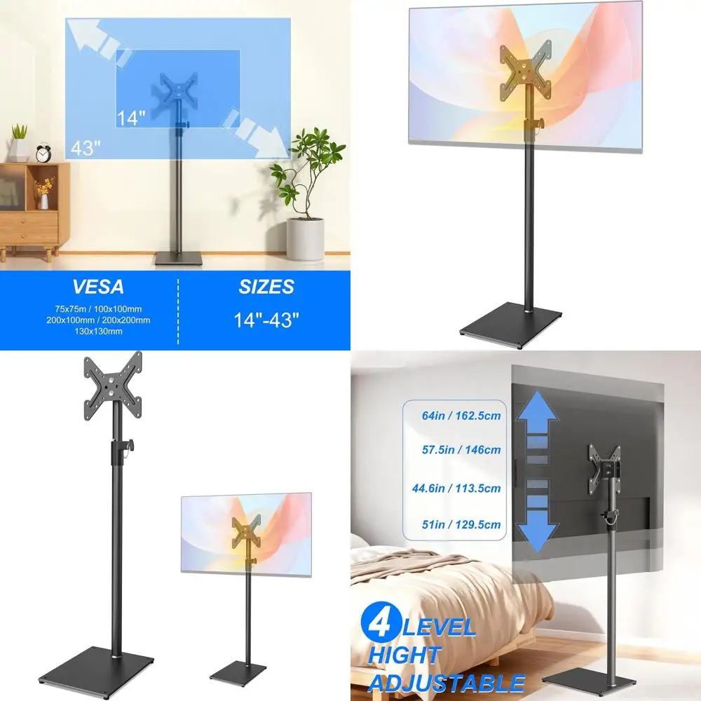 

TV Stand with Mount 70” Height Adjustable Floor Monitor Stand 360°Swivel Universal Tiltable Tall TV Floor Stand for 12 to 43 inc