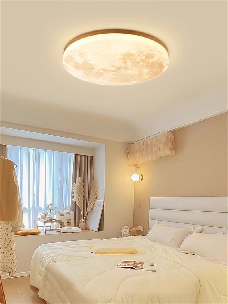 Moon Ceiling Lamp 12W  24W 36W Solid Wood Led Ceiling Lamp for Bedroom Living Room Dining Room Home Decor Indoor Lights Lighting
