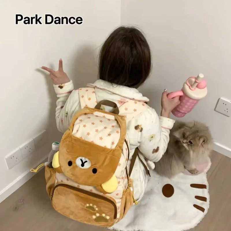 

Anime Kawaii Rilakkuma Plush Doll Flip Backpack JK Lolita Cute Girl Large Capacity Travel Commuter School Bag Birthday Gift New