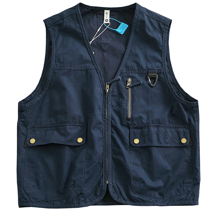 Cotton woven sleeveless fishing cargo vest for men outdoor leisure multi-pocket sleeveless vest vest