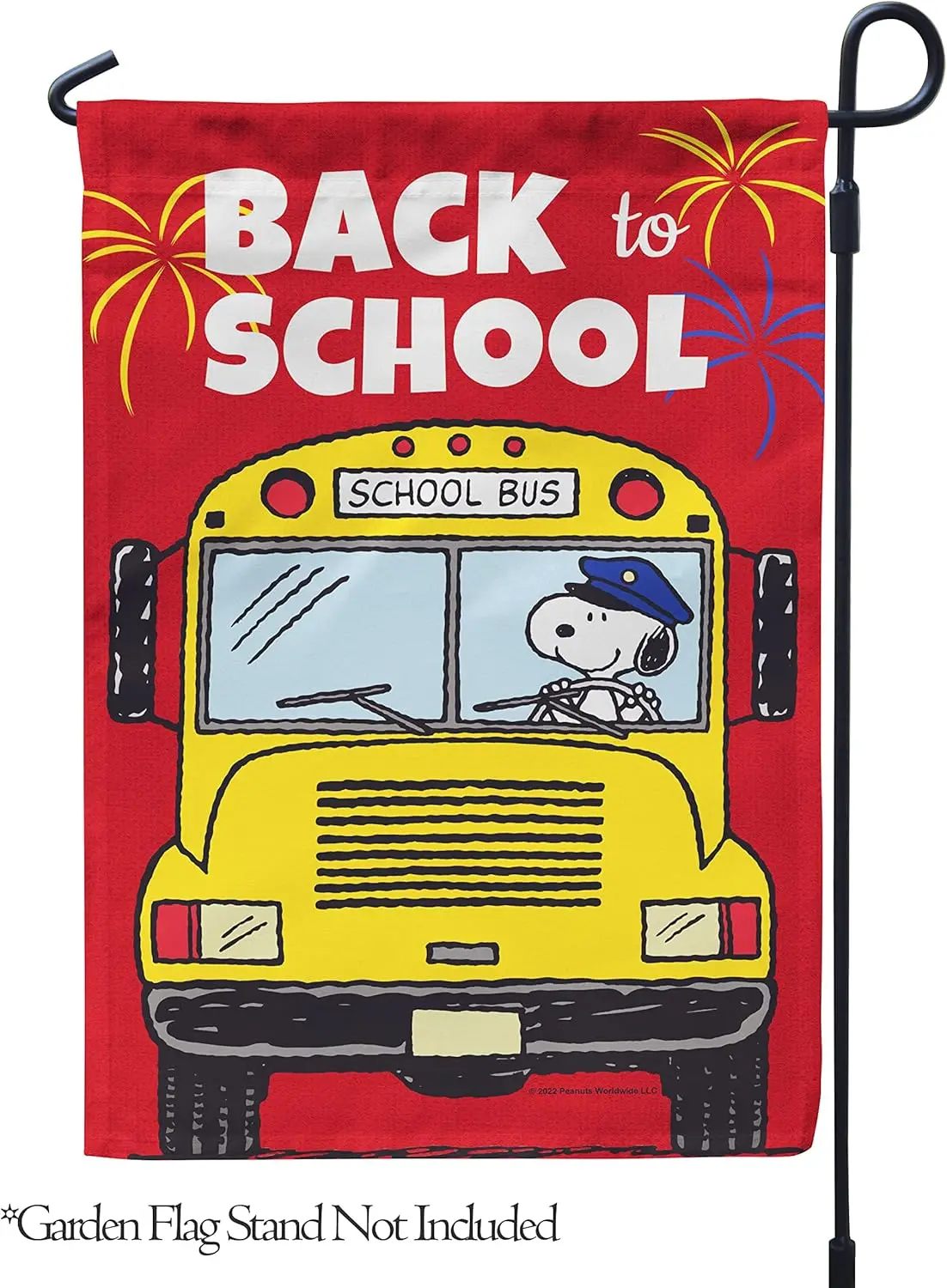 Flagology.com, PEANUTS®, PEANUTS® Back to School Bus Driver – Garden Flag , Outdoor Flag, Exclusive Premium Fabric, Officially L