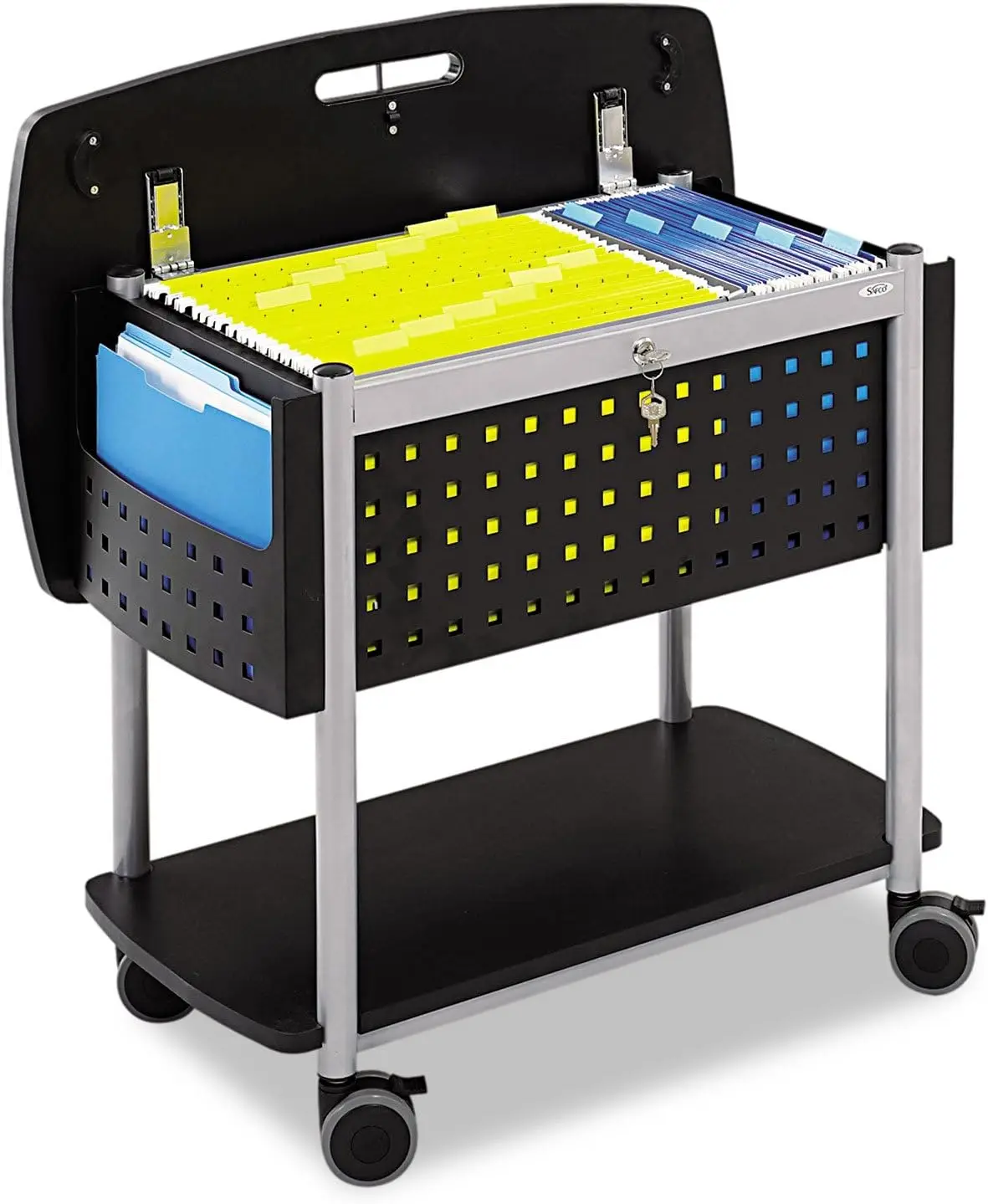 Mobile File Cart with Work Surface, Fits Letter and Legal-Size Hanging Folders, Includes a Locking Lid