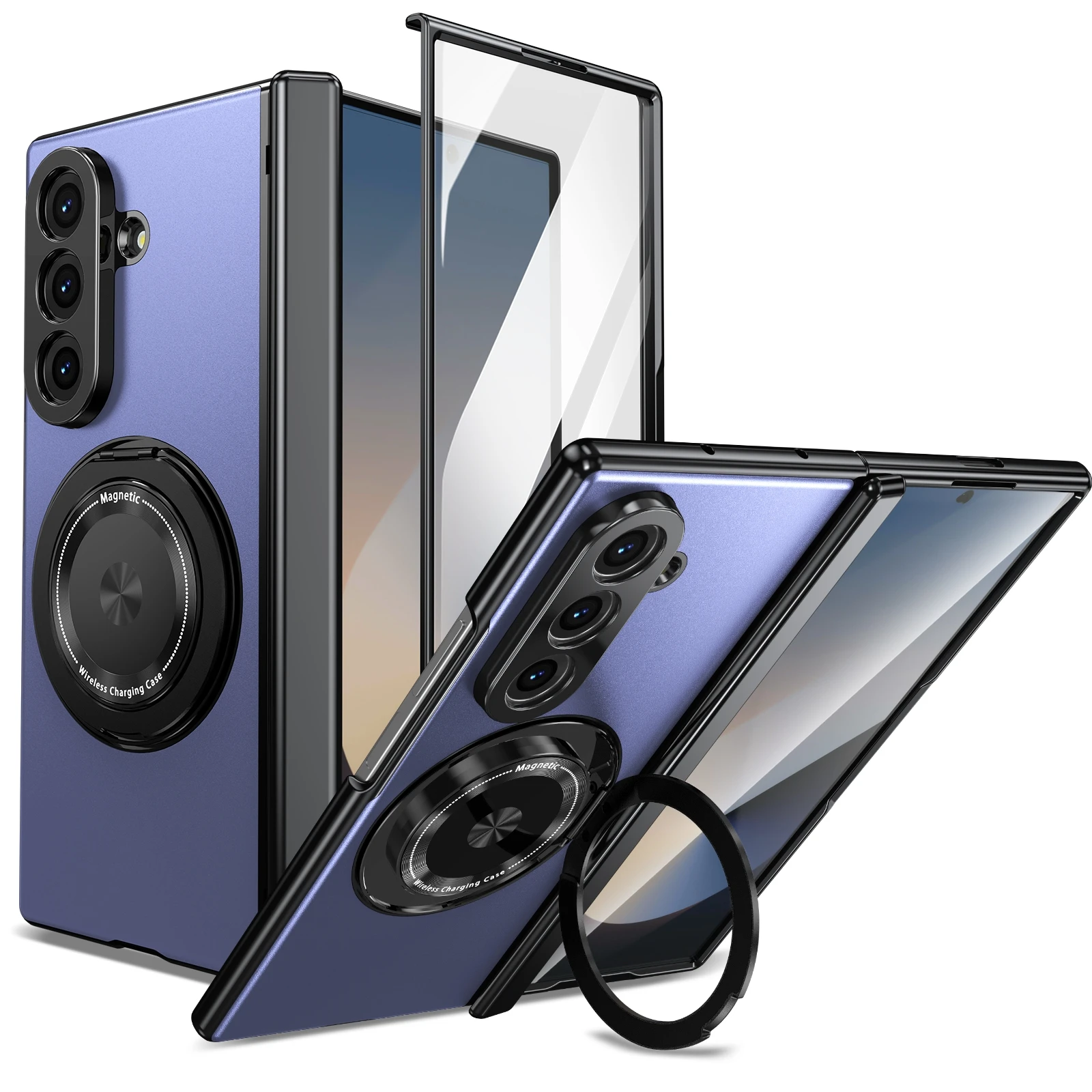 For Samsung Z Fold 8 Ultra 360° Rotatable Ring Holder Front Glass Film Car-mounted Hinge Protection Anti‑fingerprint Cover