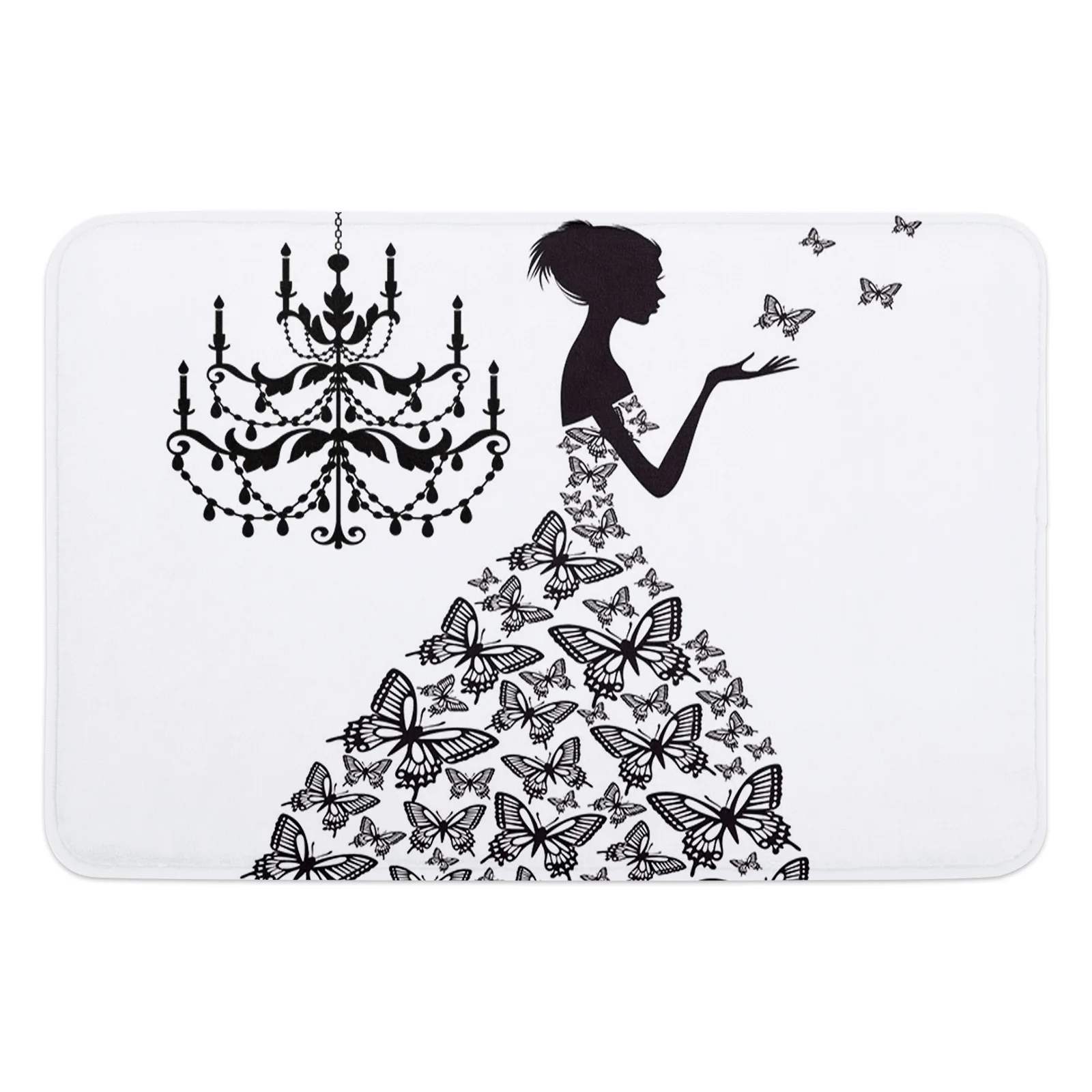 Butterfly Dresses Girl Chandelier Black And White Bathroom Mat Carpet Kitchen Entrance Door Mats Room Floor Prayer Rug Doormat