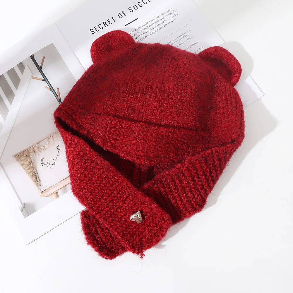 موضة لطيف الدب الأذن قبعات منسوجة للرجال النساء Y2K في الهواء الطلق يندبروف تزلج منفذها قبعة الشتاء واقي أذن قبعة دافئة الجمجمة قبعة #3