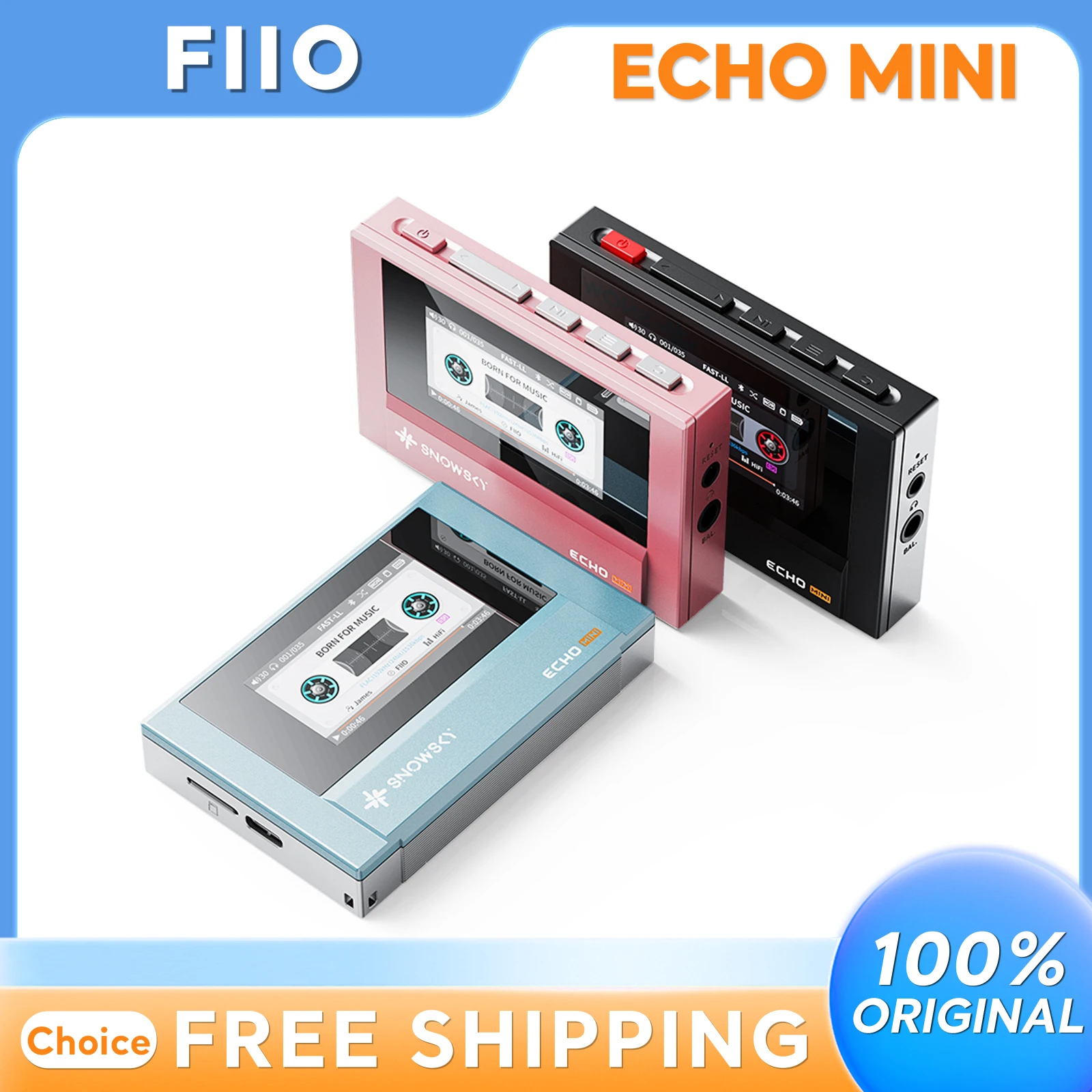 Fiio Snowsky Echo Mini سماعة لاسلكية تعمل بالبلوتوث مشغل MP3 8GB ريترو محمول وكمان مخصص دعم DSD هدية الموسيقى