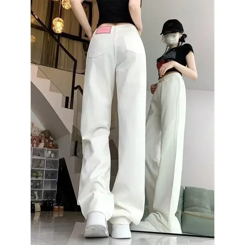 

Pop High Waist Wide Leg Color Block Design Loose Fit Straight Cut Jeans For Women Spring New Style Plus Size Slim Version