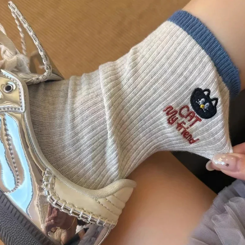 المطرزة هريرة الأطفال منتصف جوارب أنبوبية الربيع والخريف لطيف الكرتون جوارب قطنية Ins الرياضة المرأة جوارب أنبوبية طويلة #5