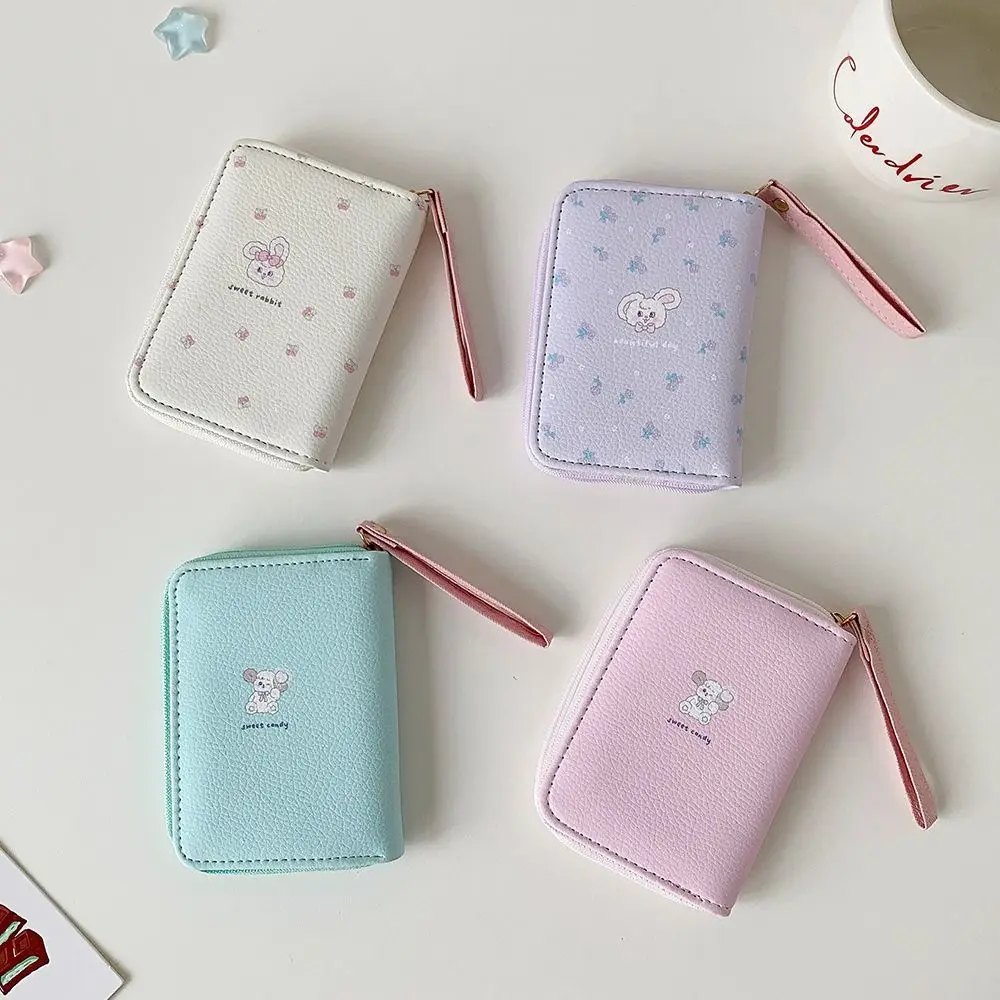 Uroczy portfelik na monety z ekoskóry z motywem kreskówkowym, składany na 3 części, mini portfel, uroczy etui na karty z kotem dla dziewczyn