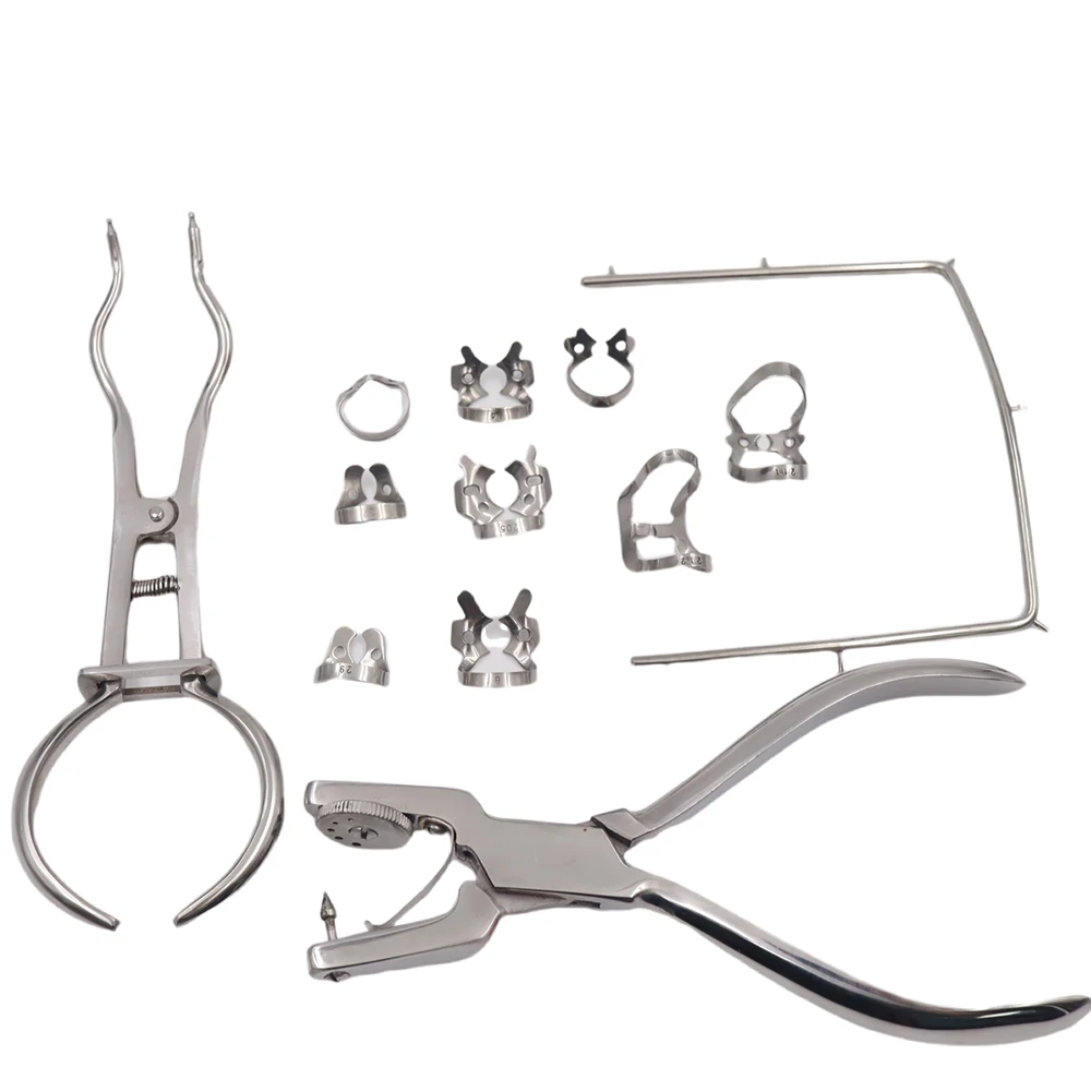 Enhance dental procedures with this 12-piece set of rubber dam perforator puncher pliers for precise orthodontic care