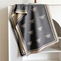 Luxury Brand Two-Sided Bees Scarf Imitation Cashmere Soft Warm Fringe Pashmina Shawl Winter Coldproof Windproof Blanket Scarf - Image 2