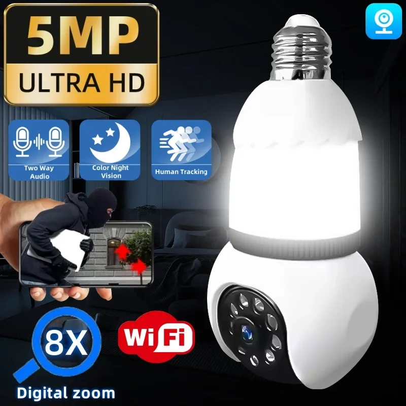 5MP E27 Bulb Lamp Inteligente Anti-theif CCTV Security Wireless Wifi Camera Infrared Night Panorama Monitor Tow-way Audio IP Cam