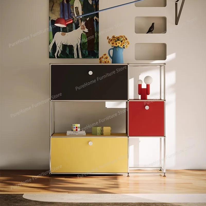 

Customizable Medieval Sideboards Stainless Steel Wood TV Stand Household Ins Dopamine Color Locker Combination Storage Cabinet