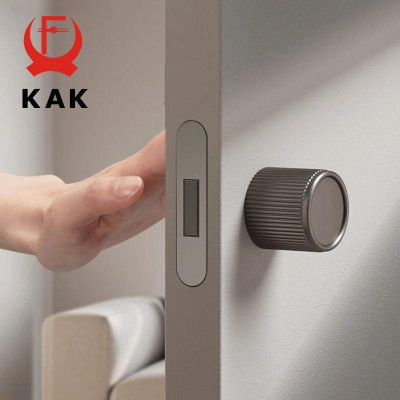 KAK Single-Sided Invisible Door Lock for Bedroom Mute Door Lock Round Ball Knob Lock for Bedroom Wooden Door Zinc Alloy Hardware