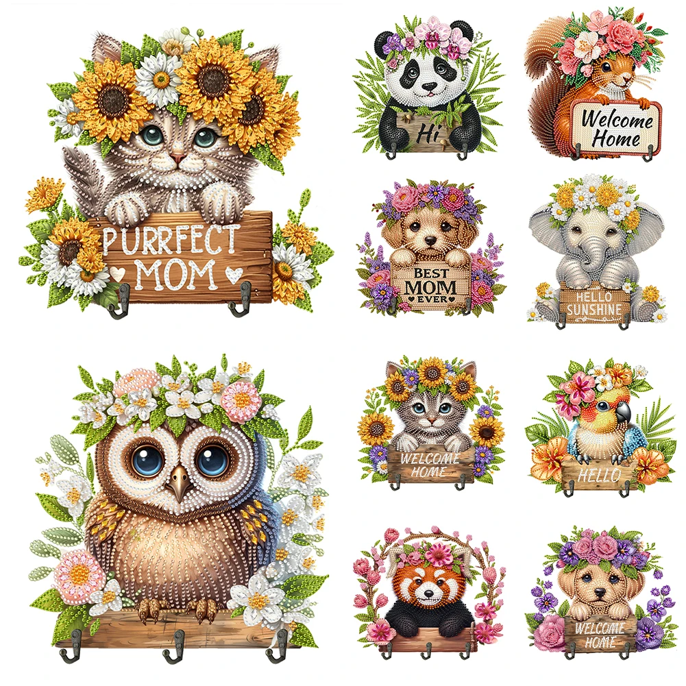 

Animal Theme Wood DIY Diamond Painting Hanging Hook Creative Handmade Gift for Various Occasions Diamond Art Painting Hook Kit