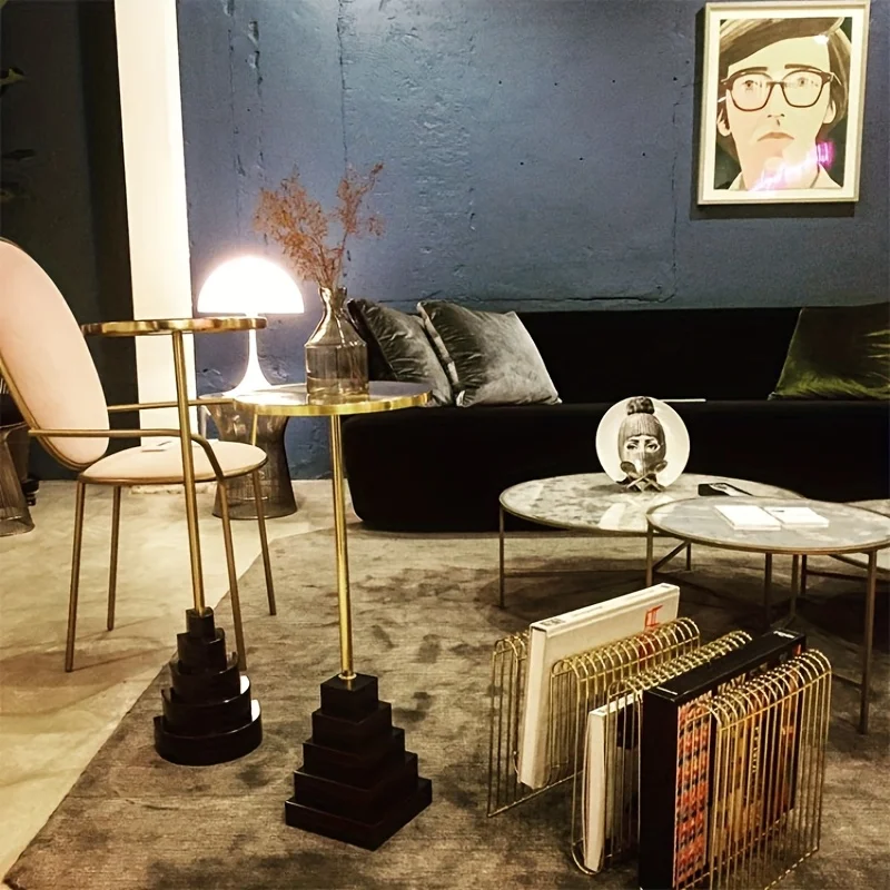 Industrial Style Side Table with Storage Designer Metal Magazine Rack Creative Sofa End Table for Books/Decor Modern Wire Basket