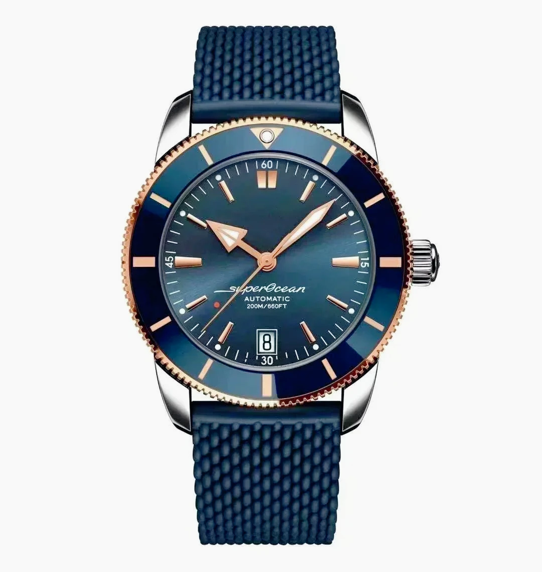 46MM heren automatisch mechanisch horloge 904L roestvrij staal SuperOceanes roségoud zwart blauw rubberen keramiek polshorloge