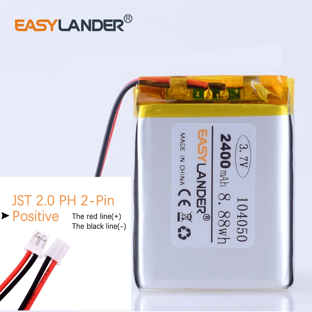 JST2.0 2P 3.7V 2400mAh 104050 Rechargeable Lithium Li-ion Polymer Battery Lipo