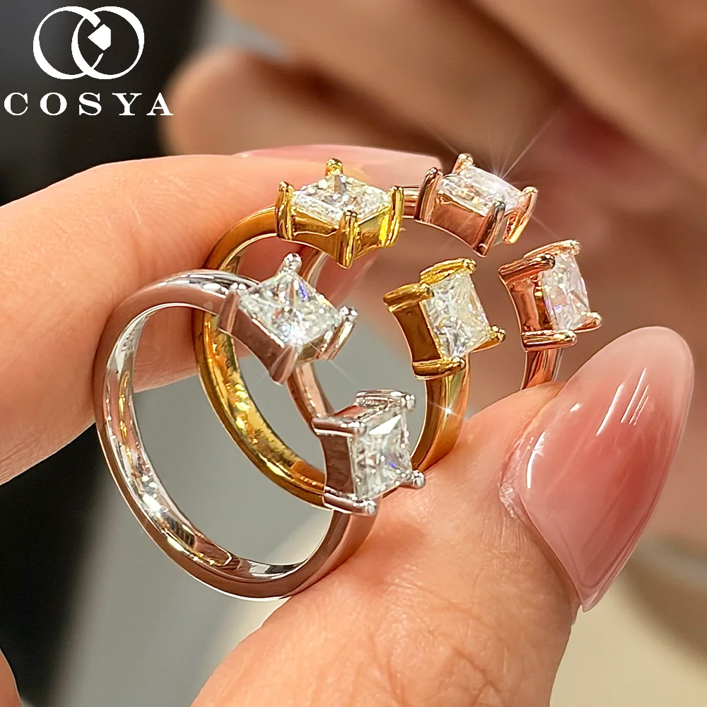 

Кольца COSYA с муассанитом 1 карат огранки «Принцесса» для женщин, серебро S925 с покрытием из 18-каратного золота, регулируемые, с 2 камнями, свадебные, открытые, ювелирные изделия высокого качества