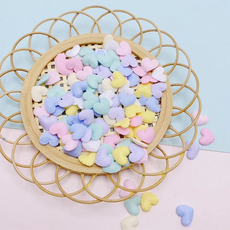 100Pcs 1CM Padded Small Heart Appliques For Children Hat Sewing DIY Hair Clip Accessories Cloth Patches