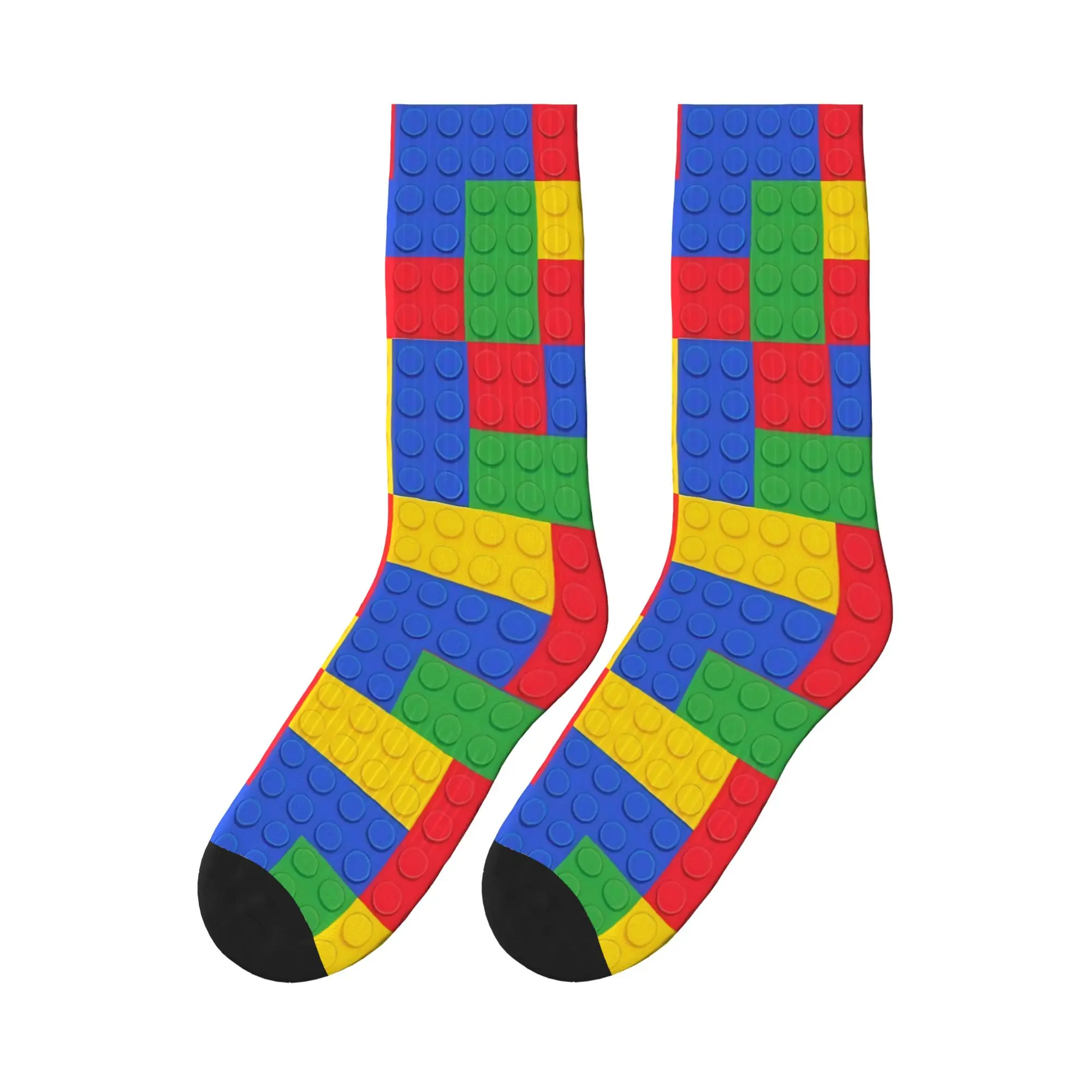 Men Socks Retro Primary Color Building Blocks Pattern  Stockings Non-Slip Warm Soft Socks Autumn Fashion Graphic Outdoor Socks