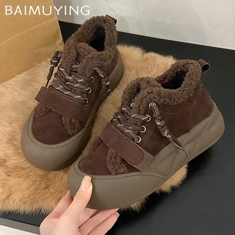 Fur Platform Women Ankle Boots Flats Suede Fashion Casual Shoes Woman 2025 Trend Winter Brand Walking Sport Cozy Mujer Zapatos