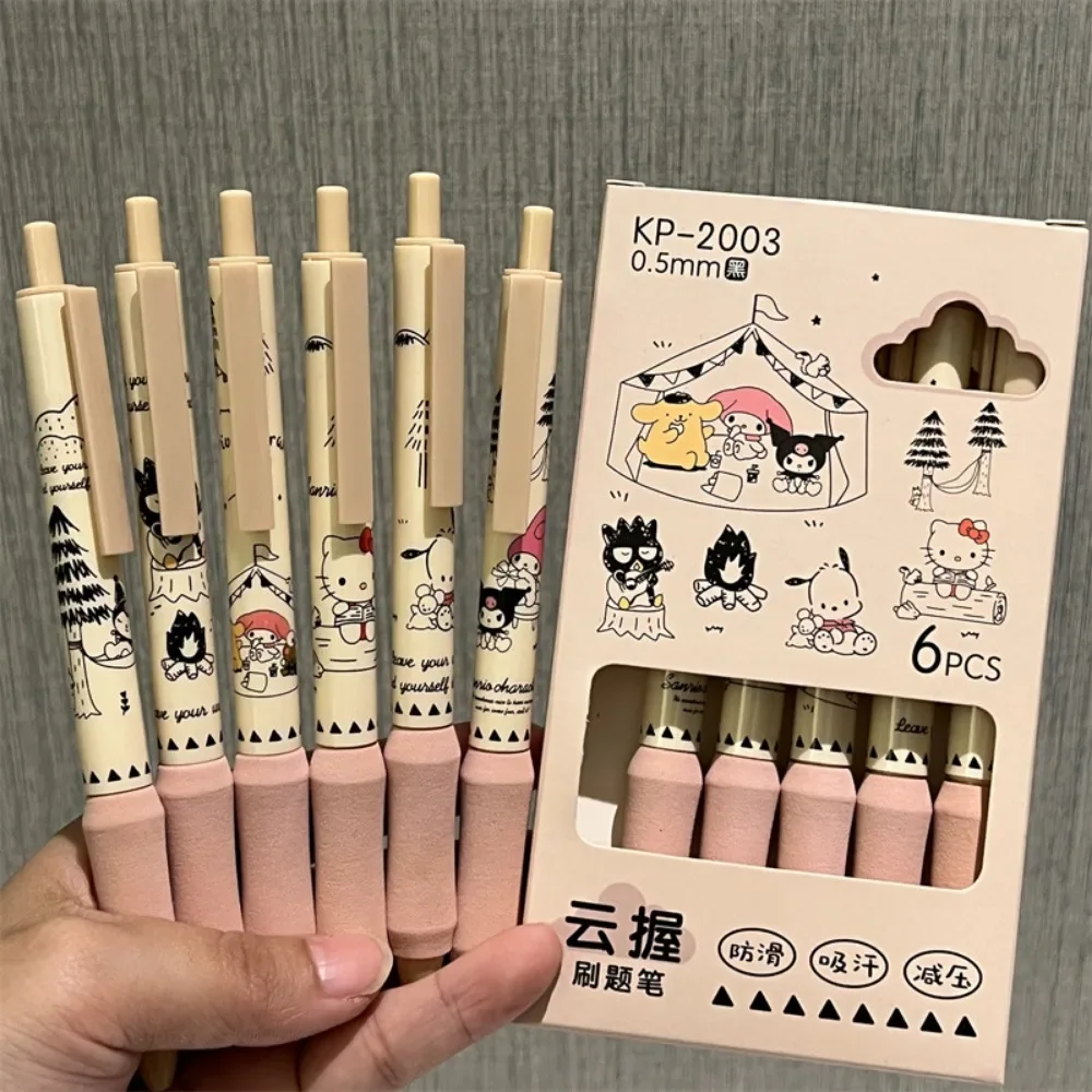 

6pcs Anime Peripheral Kawaii Cute Kuromi Hello Kitty ST Head Quick-dry Black Pupil Diary Examination Gel Pen Study Stationery