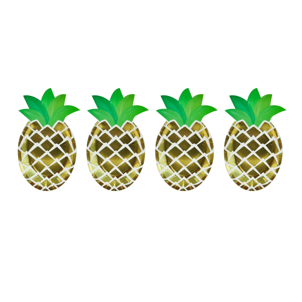 

16pcs Disposable Plates Bronzing Pineapple Prints Dinnerware Set Paper Tableware Party Supplies Festival Birthday Party Favors S