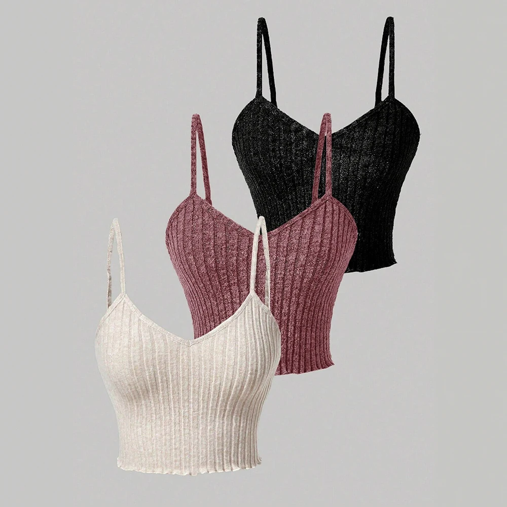 الدبابات الصيف الكورية عارضة حمالة بلون أكمام الحبيب الرقبة نحيل صالح ثلاث قطع الدبابات للنساء