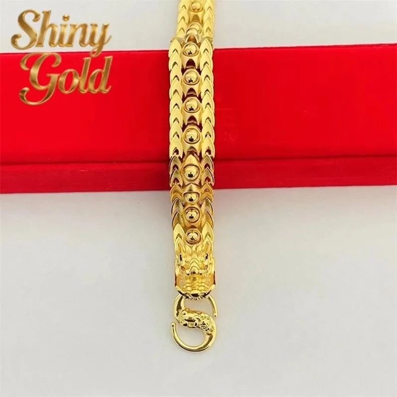 

ShinyGold 2025 new 24K real gold jewelry dragon ball bracelet for men and women AU9999 hand jewelry chain sand face dragon chain