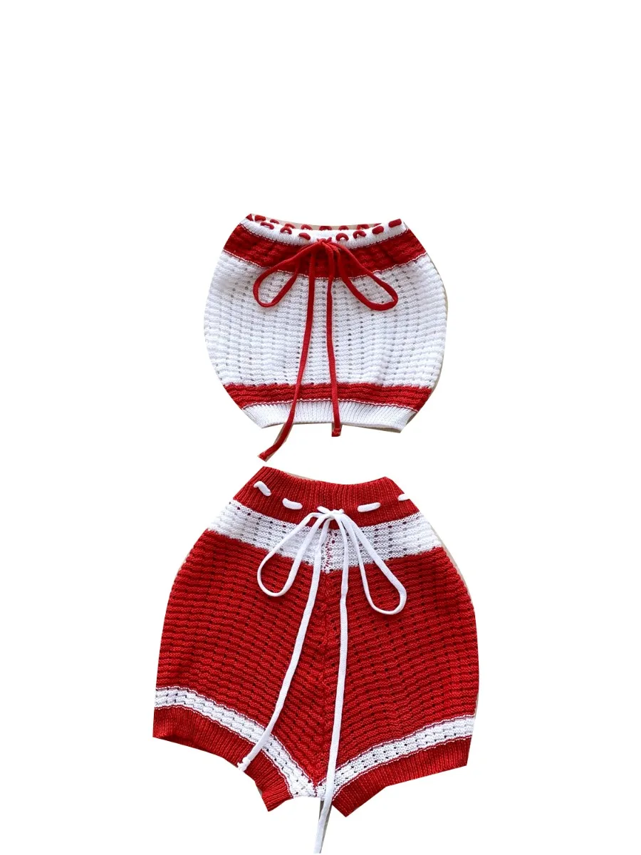 Foamlina Strandurlaub-Strandbekleidungsset für Damen, Sommer, heißes Mädchen-Set mit Farbblock-Schnürung, ärmellose Bandeau-Weste + enge Strick-Shorts