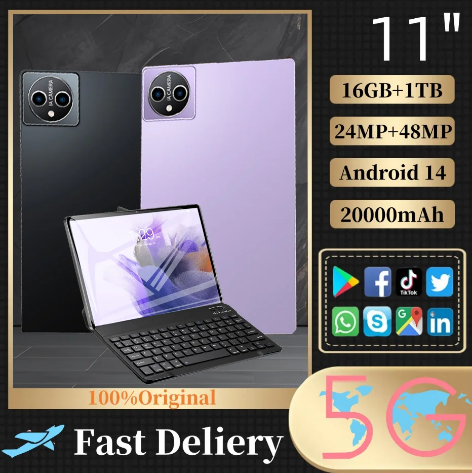 

Global Business Edition Tab A11 Pro Tablet 16GB+1TB 11-inch Android14 24MP+48MP WIFI GPS 5G Dual SIM Popular Full-Screen Tablets