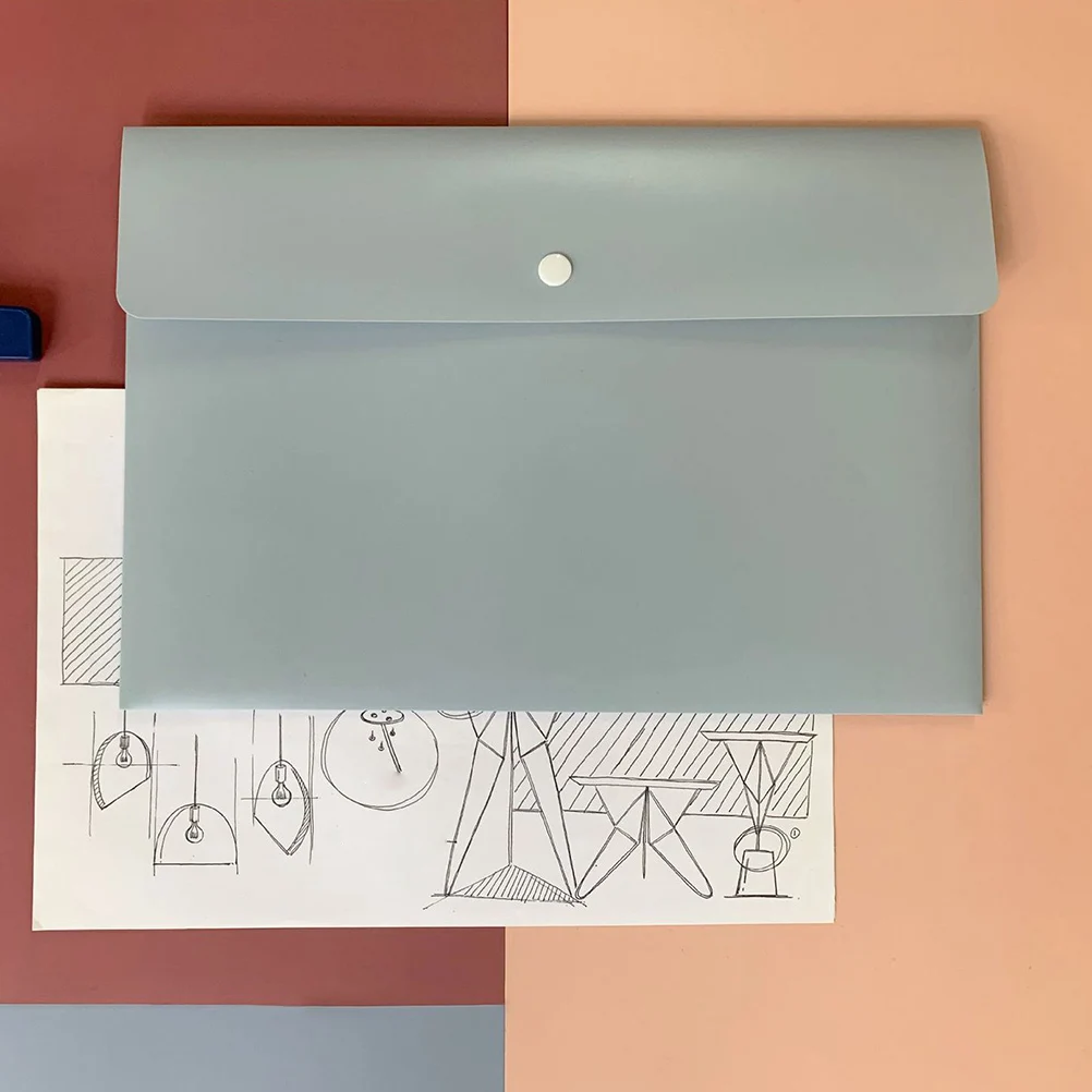 2 Pcs File Folder Document Bag ganizer Button Buckle Pockets Office Blue Student PP Material Waterproof Smooth Ideal